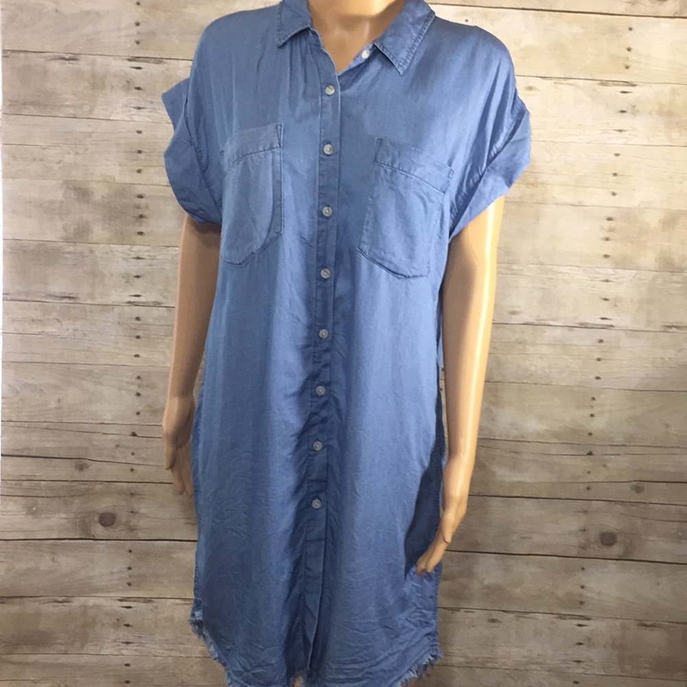 Thread + Supply Blue Chambray Raw Hem Dress size S